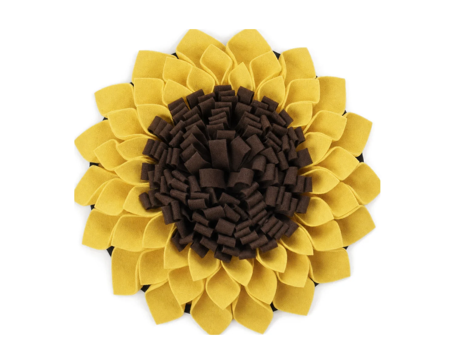 Zonnebloem Snuffelmat, ronde mat met gele bloembladen en bruine kern