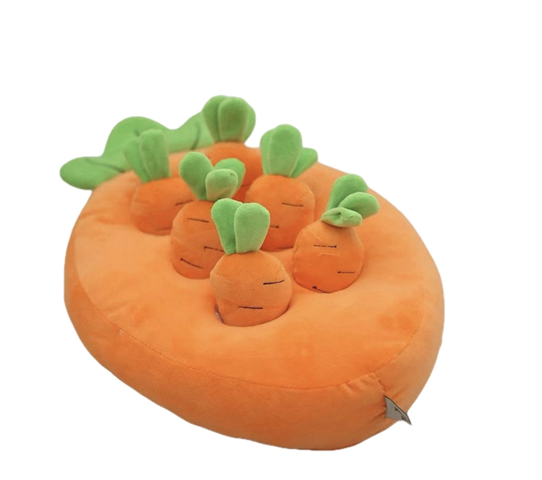 Wortelpod Snuffelspeeltje Oranje, ovale pod met uitneembare pluche worteltjes