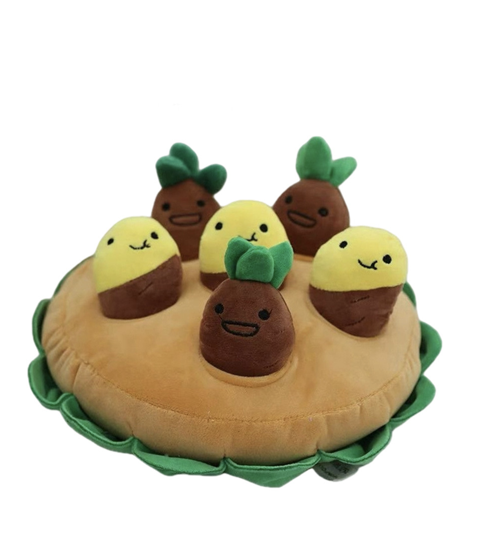 Wortelpod Snuffelspeeltje, ronde pod met uitneembare pluche worteltjes